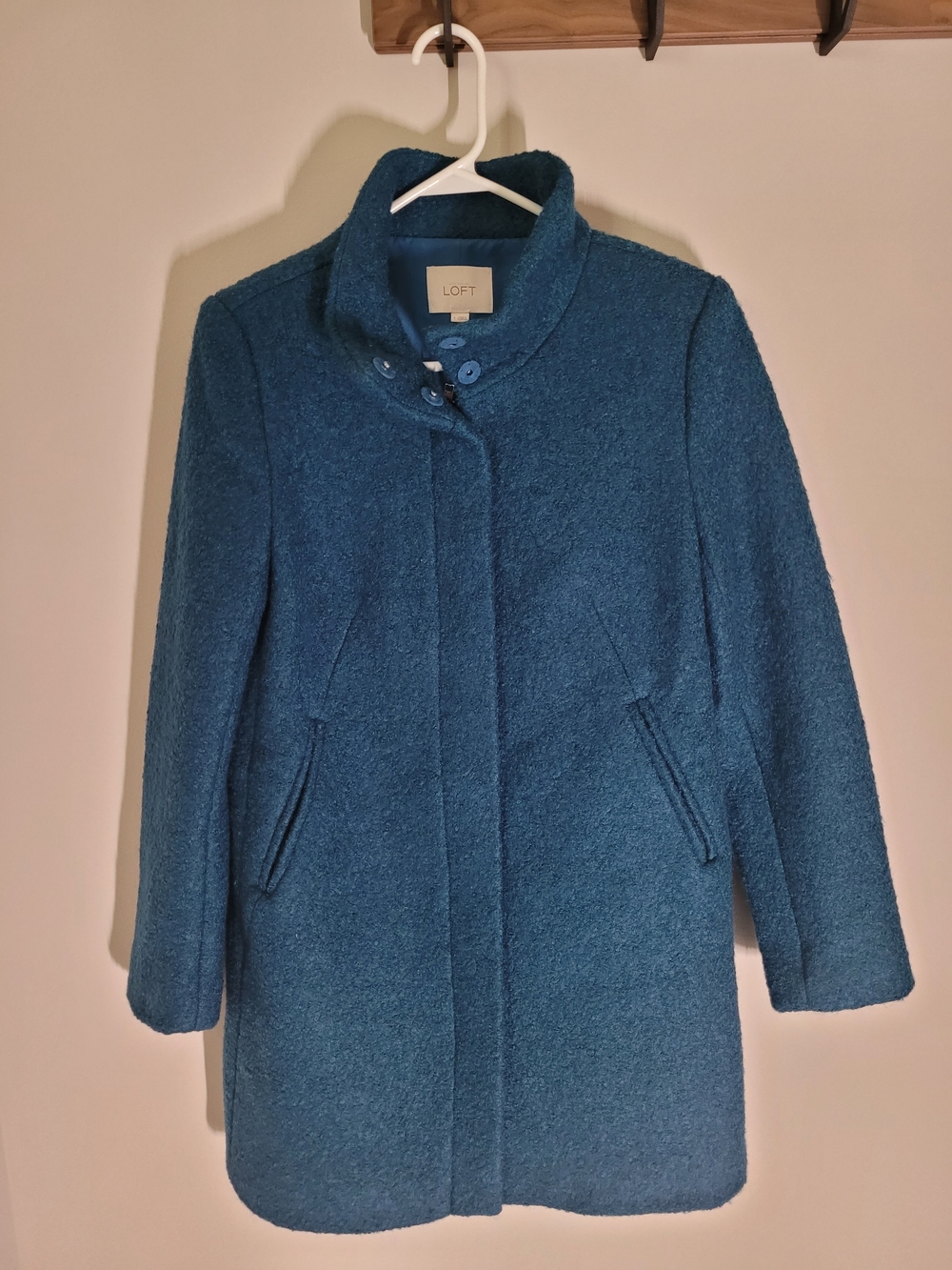 LOFT Teal Wool-Blend Funnel Collar Pea Coat